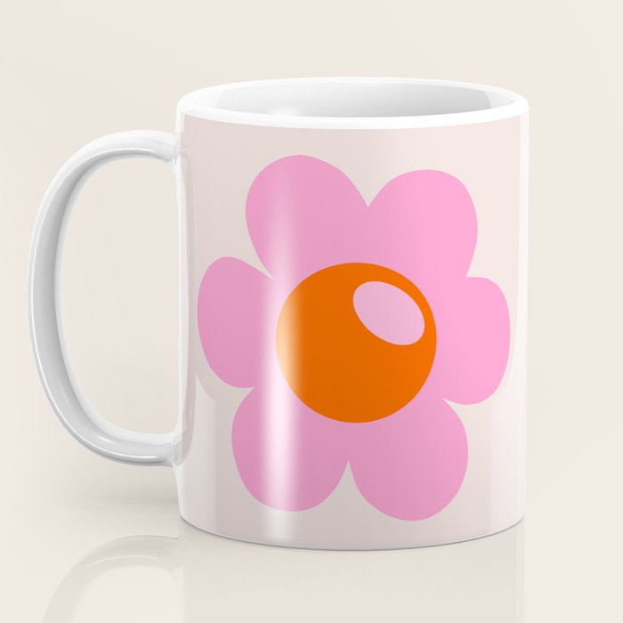 La Fleur | 05 - Abstract Retro Flower Print Pink Orange And Neutral Boho Decor Modern Floral Coffee Mug Gallery Image 3