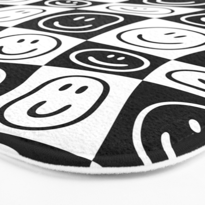 Black and white happy face checkered pattern Bath Mat Gallery Image 3