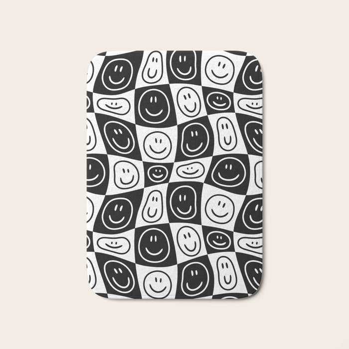 Black and white happy face checkered pattern Bath Mat Gallery Image 1