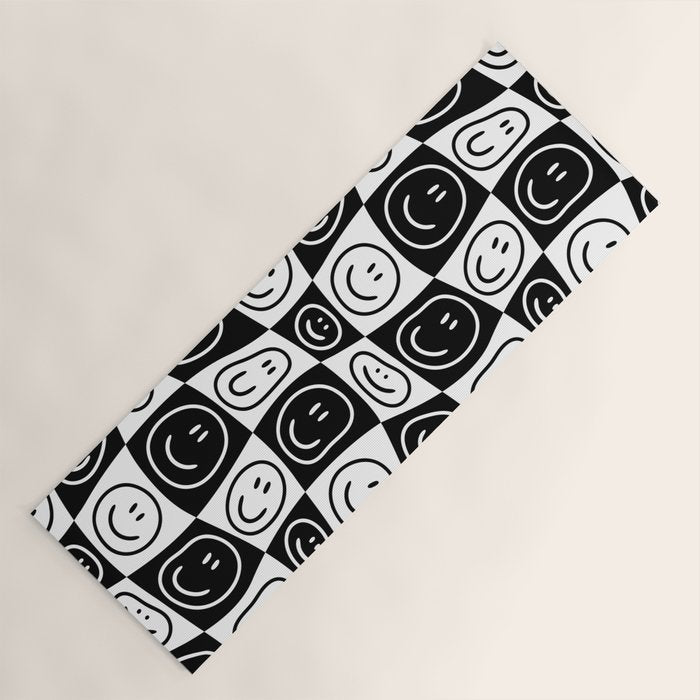 Black and white happy face checkered pattern Yoga Mat Gallery Image 1