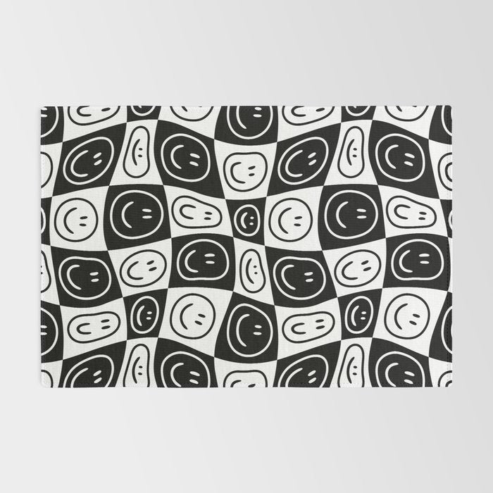 Black and white happy face checkered pattern Rug Gallery Image 2