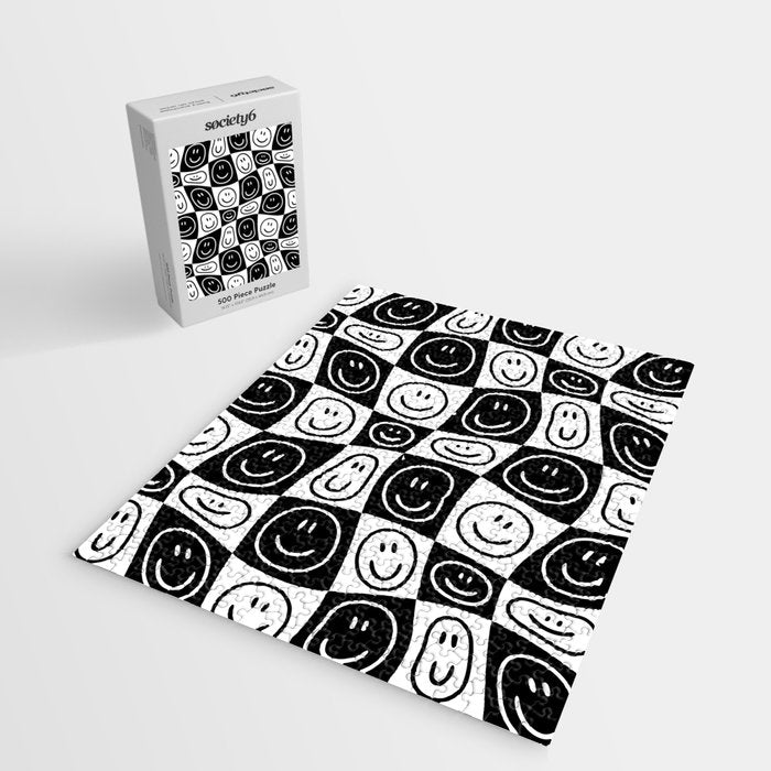 Black and white happy face checkered pattern Jigsaw Puzzle Gallery Image 2