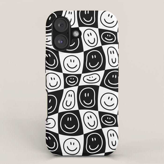 Black and white happy face checkered pattern iPhone Case Gallery Image 1