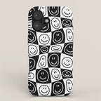 Black and white happy face checkered pattern iPhone Case Gallery Image 1
