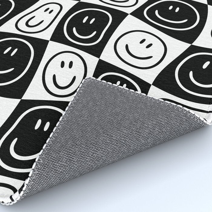 Black and white happy face checkered pattern Rug Gallery Image 4