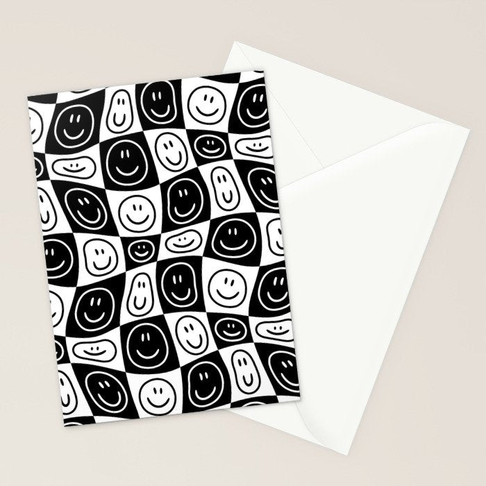 Black and white happy face checkered pattern Stationery Card Gallery Image 2