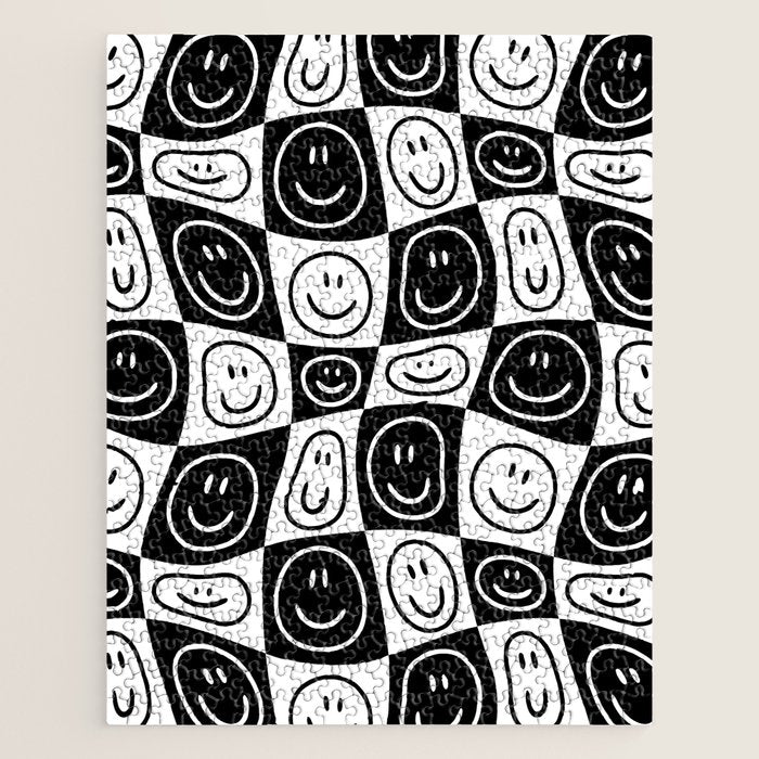 Black and white happy face checkered pattern Jigsaw Puzzle Gallery Image 1