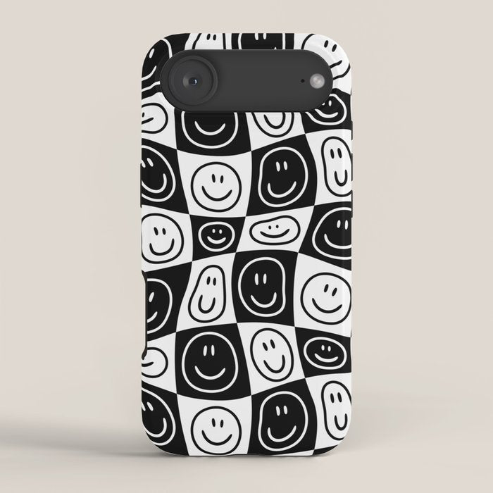 Black and white happy face checkered pattern iPhone Case Gallery Image 2