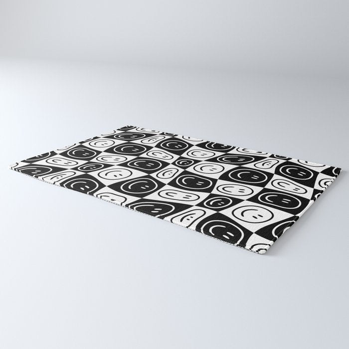 Black and white happy face checkered pattern Rug Gallery Image 3