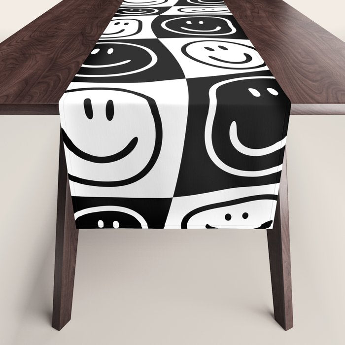 Black and white happy face checkered pattern Table Runner Gallery Image 1