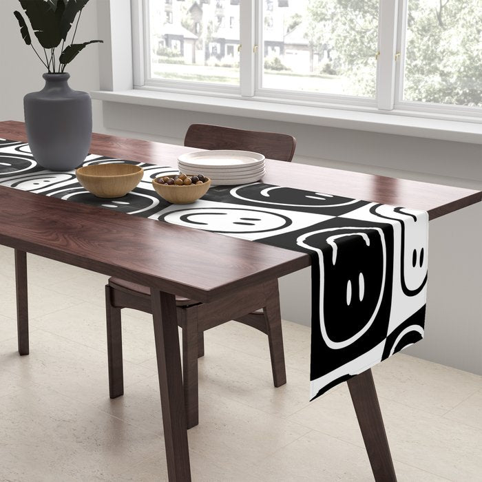 Black and white happy face checkered pattern Table Runner Gallery Image 2