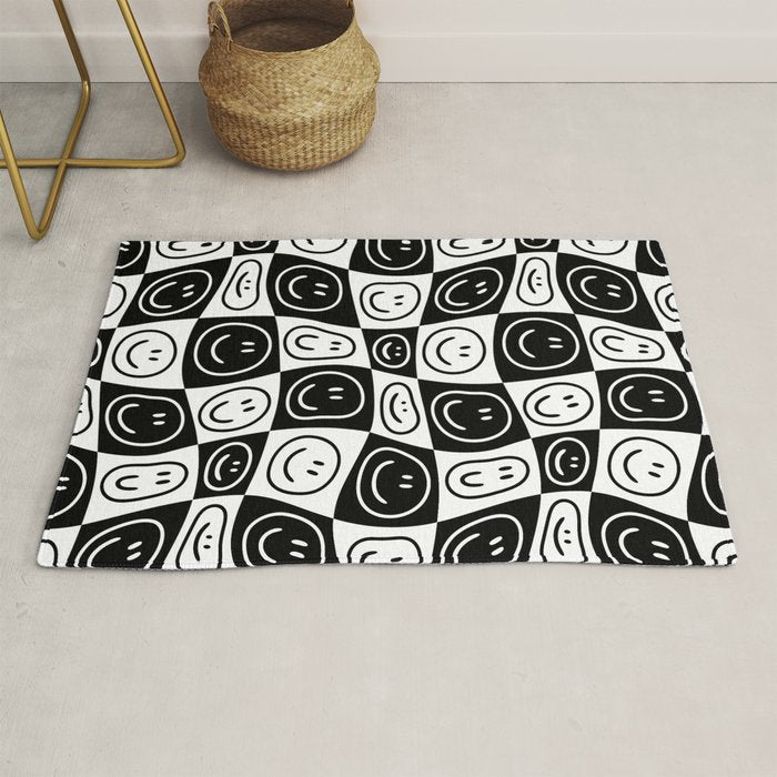 Black and white happy face checkered pattern Rug Gallery Image 1