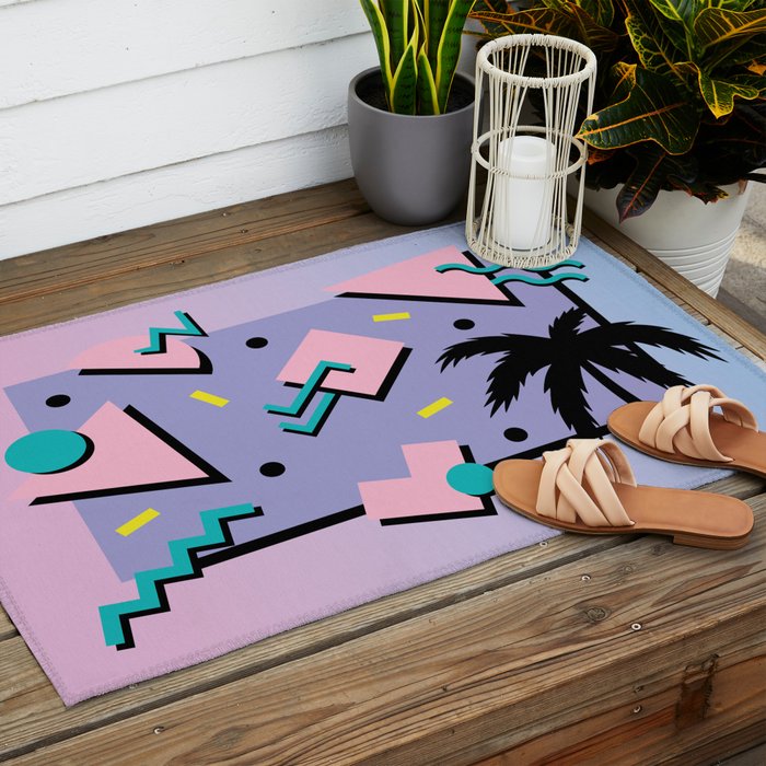 Memphis Pattern 25 - Miami Vice / 80s Retro / Palm Tree Outdoor Rug Gallery Image 2