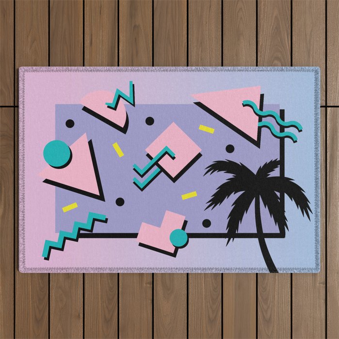 Memphis Pattern 25 - Miami Vice / 80s Retro / Palm Tree Outdoor Rug Gallery Image 1