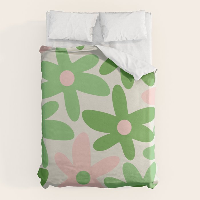 Flower Market Valencia Cute Retro Modern Floral Lime Green and Light Pink Duvet Cover Gallery Image 6