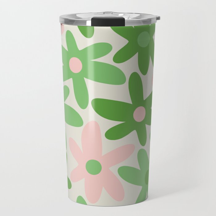 Flower Market Valencia Cute Retro Modern Floral Lime Green and Light Pink Travel Mug Gallery Image 1
