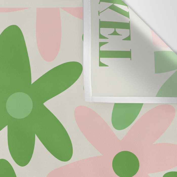 Flower Market Valencia Cute Retro Modern Floral Lime Green and Light Pink Wall Tapestry Gallery Image 3