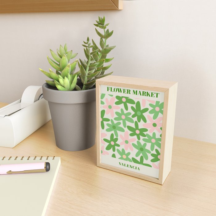 Flower Market Valencia Cute Retro Modern Floral Lime Green and Light Pink Mini Art Print Gallery Image 2