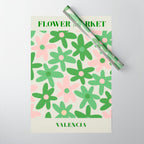 Flower Market Valencia Cute Retro Modern Floral Lime Green and Light Pink Wrapping Paper Gallery Image 1
