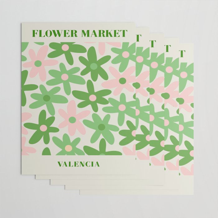 Flower Market Valencia Cute Retro Modern Floral Lime Green and Light Pink Wrapping Paper Gallery Image 3