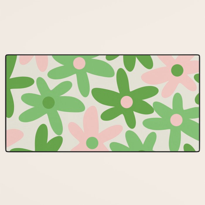 Flower Market Valencia Cute Retro Modern Floral Lime Green and Light Pink Desk Mat Gallery Image 3