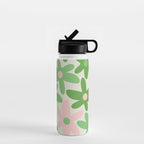Flower Market Valencia Cute Retro Modern Floral Lime Green and Light Pink Water Bottle Gallery Image 1