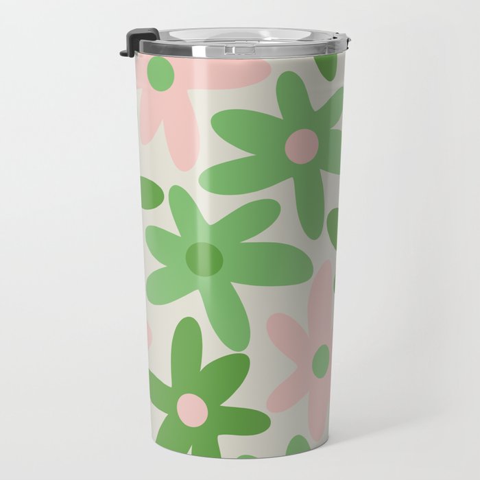 Flower Market Valencia Cute Retro Modern Floral Lime Green and Light Pink Travel Mug Gallery Image 3