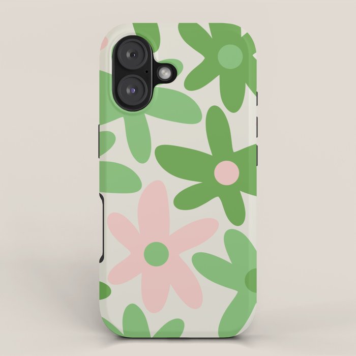 Flower Market Valencia Cute Retro Modern Floral Lime Green and Light Pink iPhone Case Gallery Image 1
