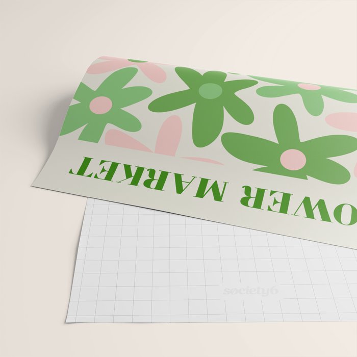 Flower Market Valencia Cute Retro Modern Floral Lime Green and Light Pink Wrapping Paper Gallery Image 2