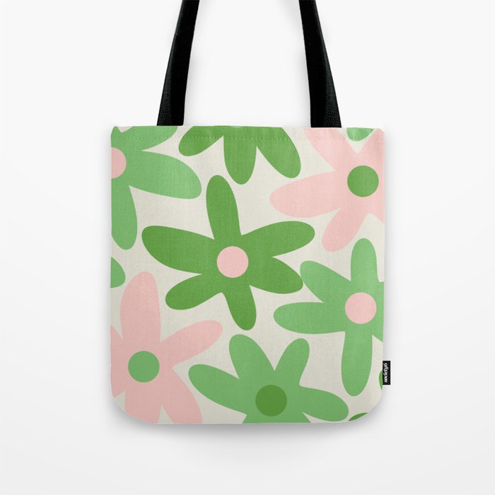 Flower Market Valencia Cute Retro Modern Floral Lime Green and Light Pink Tote Bag Gallery Image 1