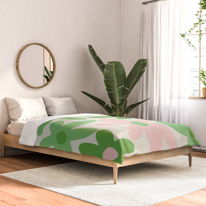 Flower Market Valencia Cute Retro Modern Floral Lime Green and Light Pink Comforter Gallery Image 2