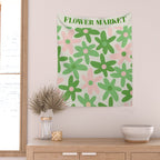 Flower Market Valencia Cute Retro Modern Floral Lime Green and Light Pink Wall Tapestry Gallery Image 2