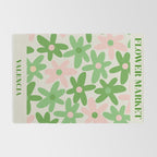 Flower Market Valencia Cute Retro Modern Floral Lime Green and Light Pink Rug Gallery Image 2