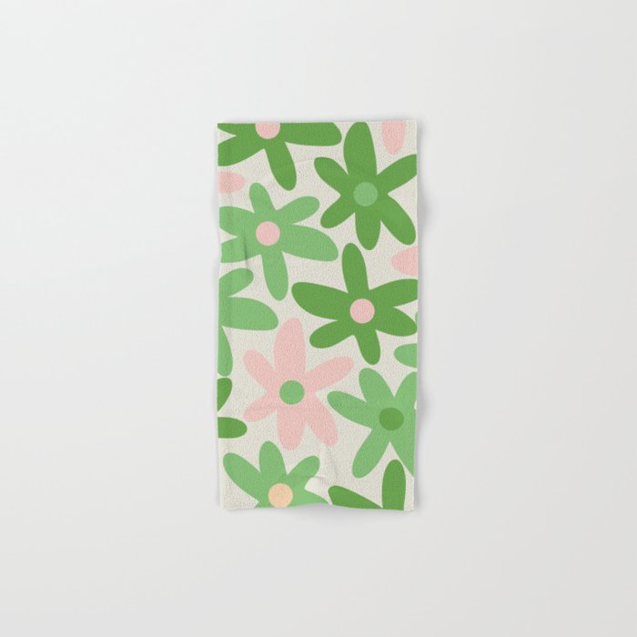 Flower Market Valencia Cute Retro Modern Floral Lime Green and Light Pink Bath Towel Gallery Image 1