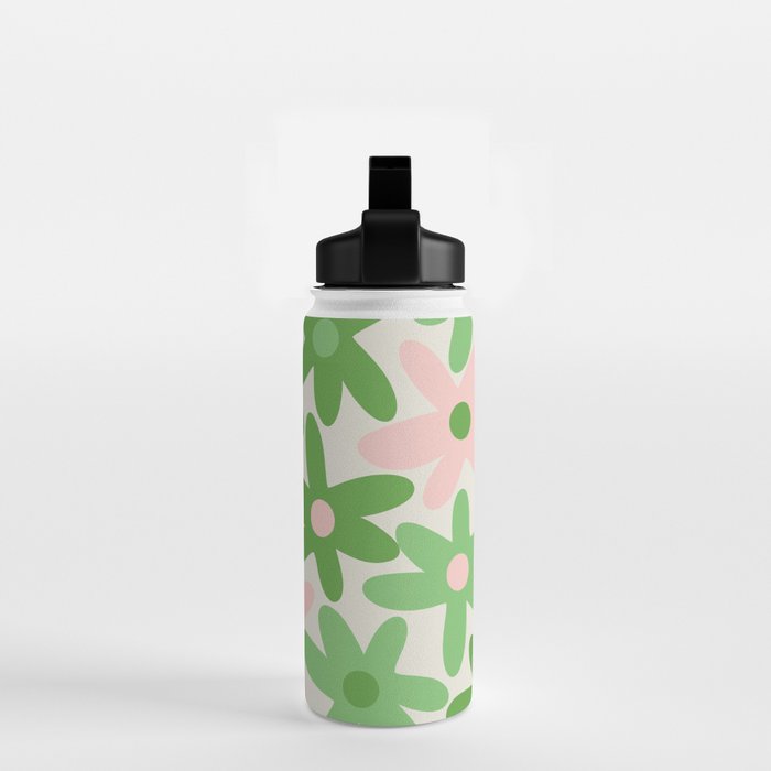 Flower Market Valencia Cute Retro Modern Floral Lime Green and Light Pink Water Bottle Gallery Image 2