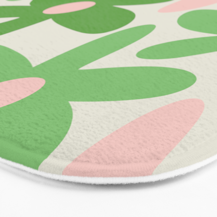 Flower Market Valencia Cute Retro Modern Floral Lime Green and Light Pink Bath Mat Gallery Image 3
