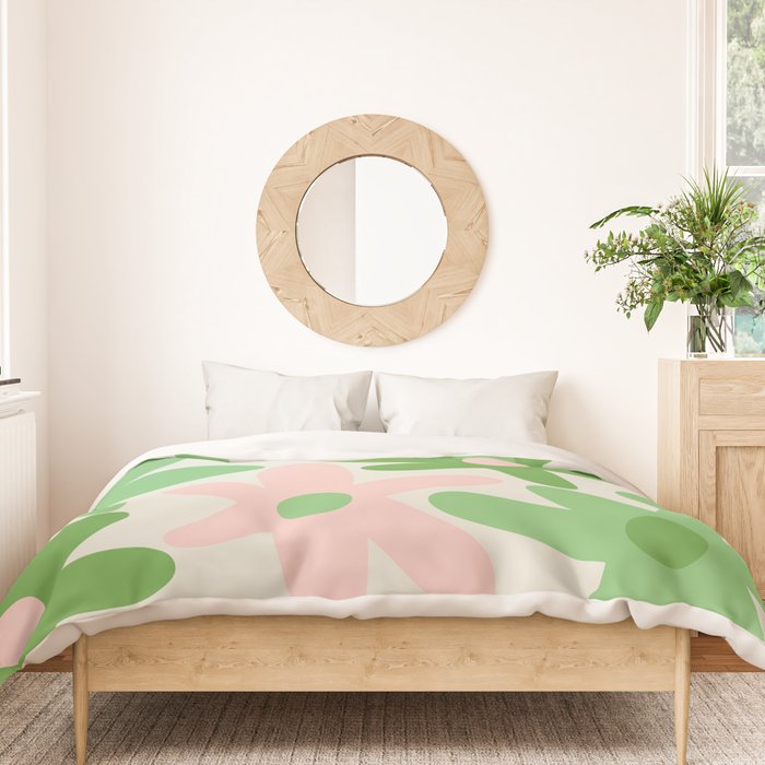 Flower Market Valencia Cute Retro Modern Floral Lime Green and Light Pink Duvet Cover Gallery Image 3