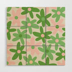 Flower Market Valencia Cute Retro Modern Floral Lime Green and Light Pink Wood Wall Art Gallery Image 1