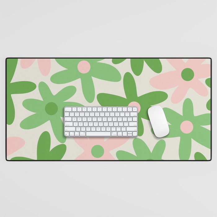 Flower Market Valencia Cute Retro Modern Floral Lime Green and Light Pink Desk Mat Gallery Image 1