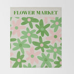 Flower Market Valencia Cute Retro Modern Floral Lime Green and Light Pink Throw Blanket Gallery Image 2