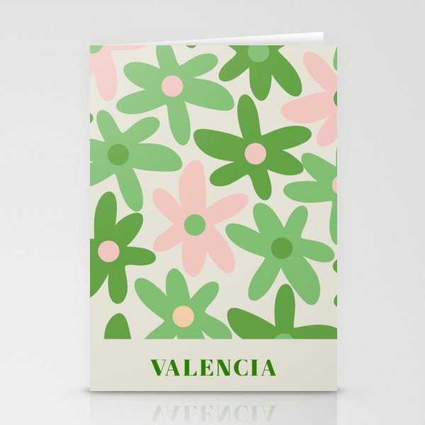 Flower Market Valencia Cute Retro Modern Floral Lime Green and Light Pink Stationery Card Gallery Image 1