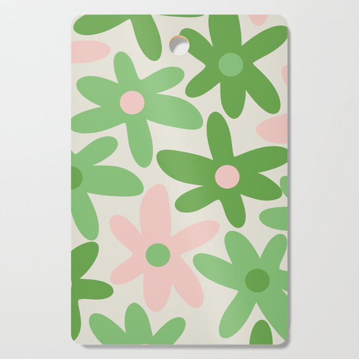 Flower Market Valencia Cute Retro Modern Floral Lime Green and Light Pink Cutting Board Gallery Image 1