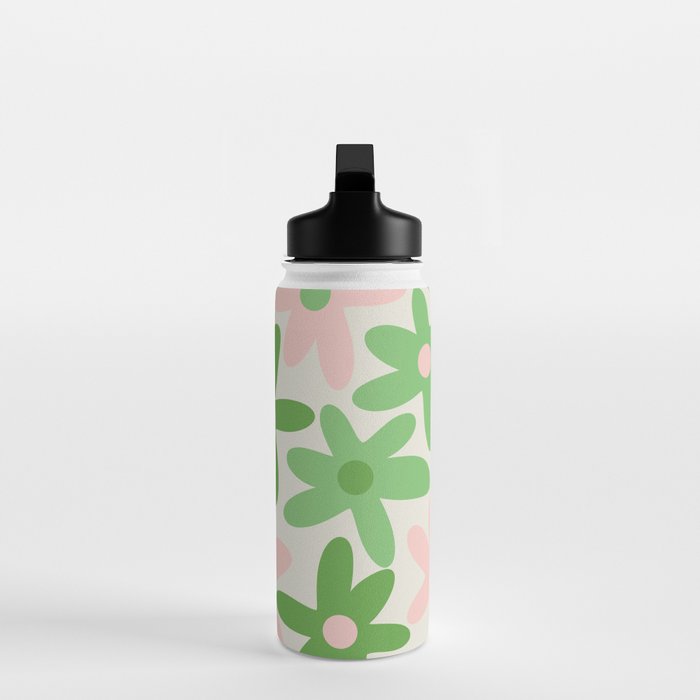 Flower Market Valencia Cute Retro Modern Floral Lime Green and Light Pink Water Bottle Gallery Image 3