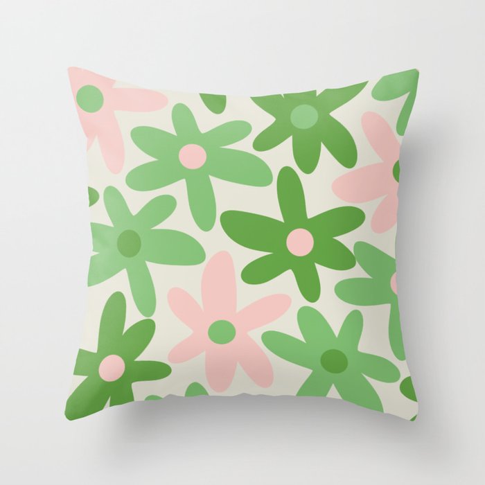 Flower Market Valencia Cute Retro Modern Floral Lime Green and Light Pink Throw Pillow Gallery Image 1