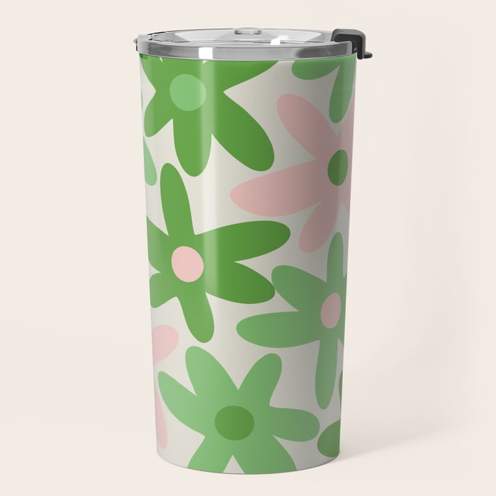 Flower Market Valencia Cute Retro Modern Floral Lime Green and Light Pink Travel Mug Gallery Image 2