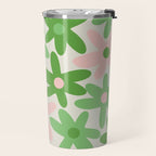Flower Market Valencia Cute Retro Modern Floral Lime Green and Light Pink Travel Mug Gallery Image 2