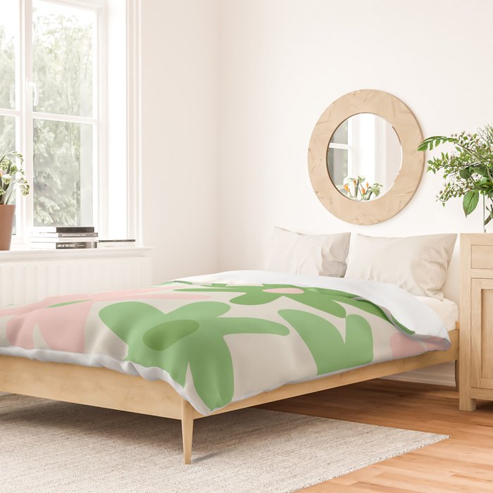 Flower Market Valencia Cute Retro Modern Floral Lime Green and Light Pink Duvet Cover Gallery Image 2