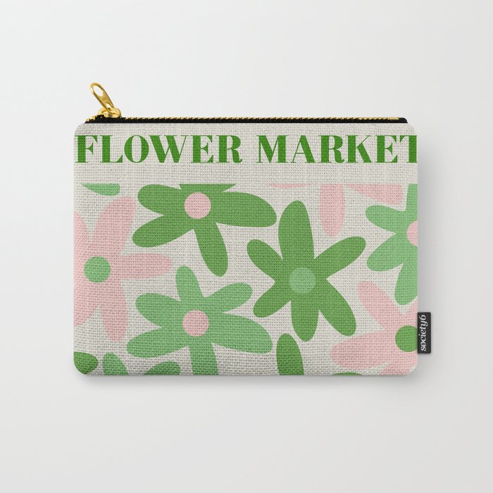 Flower Market Valencia Cute Retro Modern Floral Lime Green and Light Pink Carry All Pouch Gallery Image 1