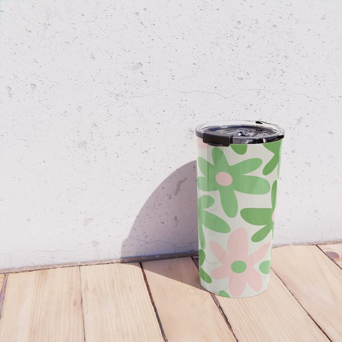 Flower Market Valencia Cute Retro Modern Floral Lime Green and Light Pink Travel Mug Gallery Image 4