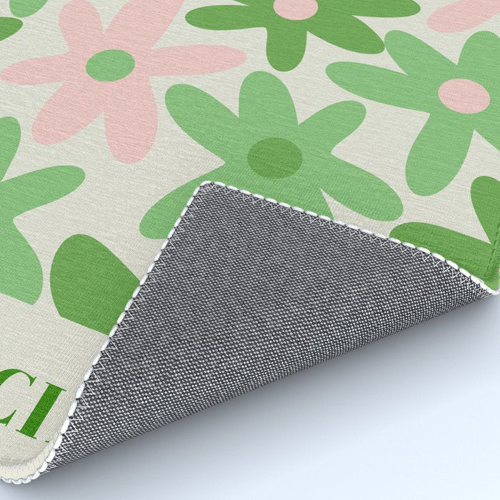 Flower Market Valencia Cute Retro Modern Floral Lime Green and Light Pink Rug Gallery Image 4